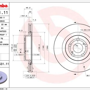 Disc frana TOYOTA YARIS (_P21_, _PA1_, _PH1_) 1.5 (MXPA11) benzina 125 cai BREMBO 09.E531.11