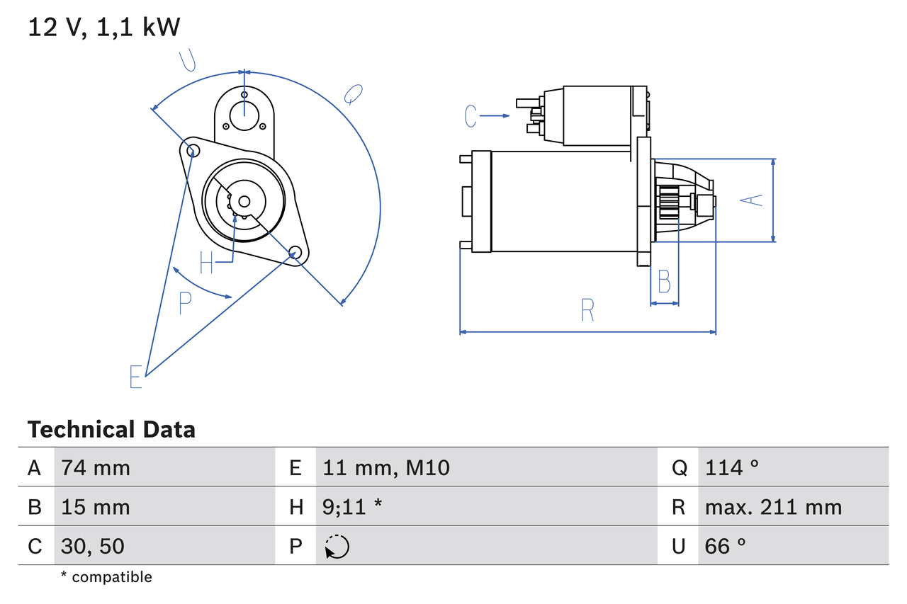 Electromotor TOYOTA AURIS (_E15_) 1.4 (ZZE150_, ZZE150R) benzina 97 cai BOSCH 0 986 018 480