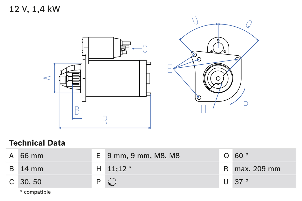 Electromotor TOYOTA AYGO (_B1_) 1.4 D-4D (WNB10_, WNB10R) diesel 54 cai BOSCH 0 986 021 651