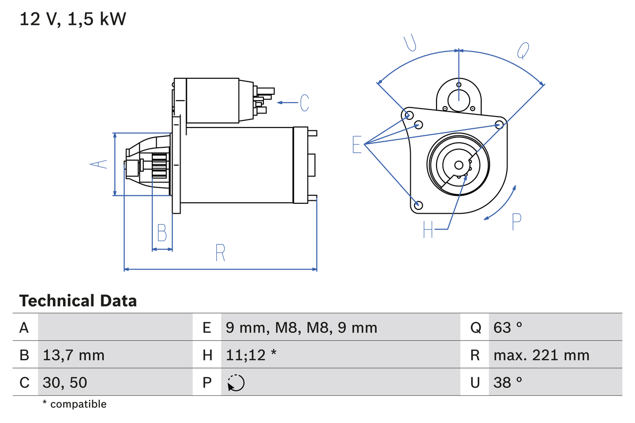 Electromotor TOYOTA AYGO (_B1_) 1.4 D-4D (WNB10_, WNB10R) diesel 54 cai BOSCH 0 986 022 790