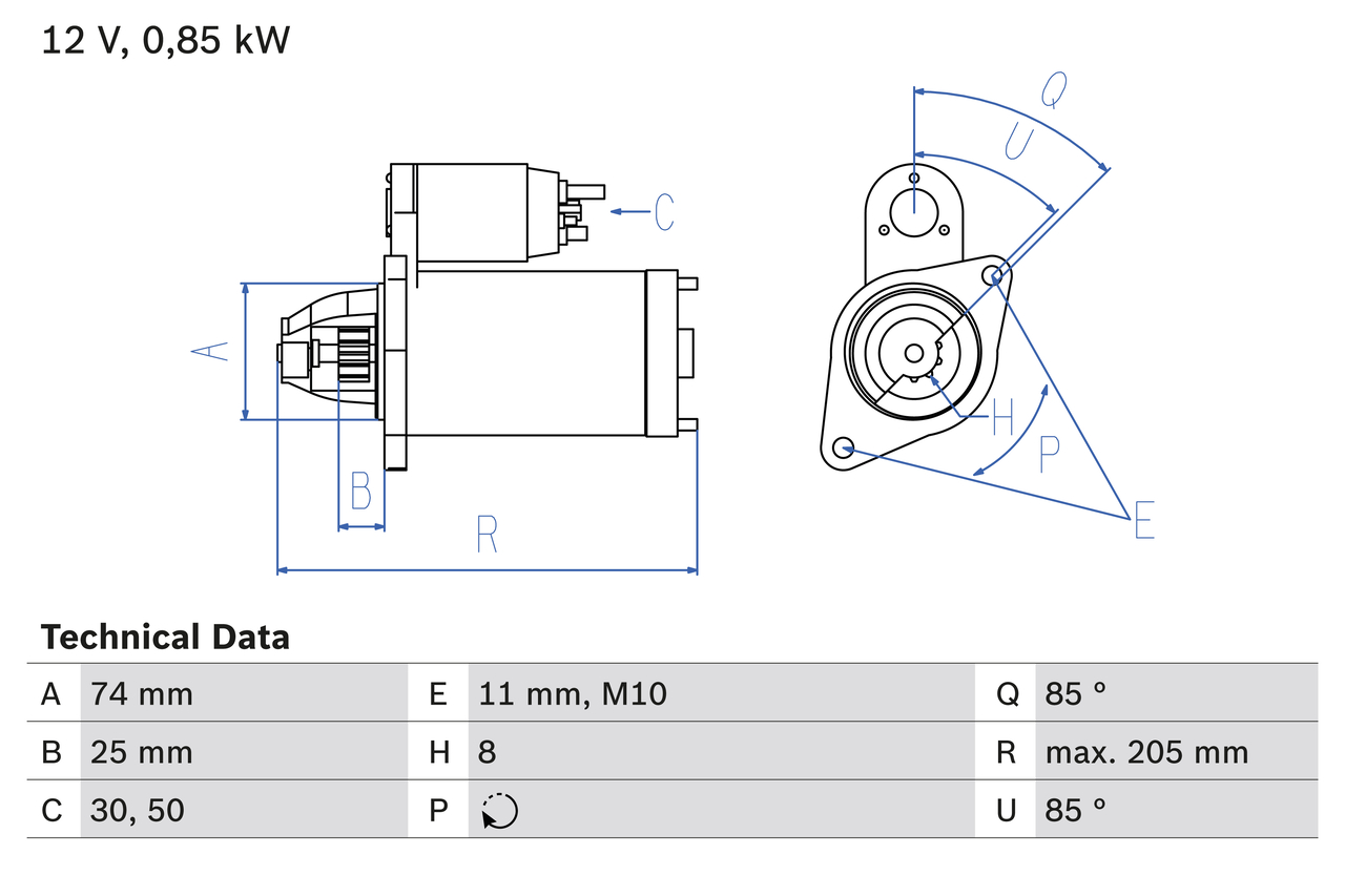 Electromotor TOYOTA YARIS (_P9_) 1.0 GPL (KSP90_) Benzina/Autogaz (GPL) 69 cai BOSCH 0 986 025 640