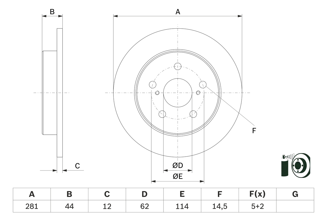 Disc frana TOYOTA PRIUS (_W6_) 2.0 PHEV (MXWH61L, MXWH61) benzina/elector 223 cai BOSCH 0 986 479 E91