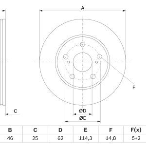 Disc frana TOYOTA COROLLA limuzina (_E21_) 1.6 VVTi (ZRE210) benzina 122 cai BOSCH 0 986 479 F92