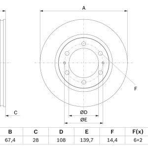 Disc frana TOYOTA HILUX VIII pick-up (_N1_) 2.4 D (GUN112_, GUN122_, GUN135_, GUN120_, GUN135R,... diesel 150 cai BOSCH 0 986 479 G19