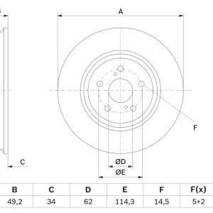Disc frana TOYOTA RAV 4 V (_A5_, _H5_) 2.5 Hybrid AWD (AXAH54, AXAL54) benzina/elector 222 cai BOSCH 0 986 479 H04