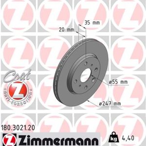 Disc frana TOYOTA AYGO (_B1_) 1.0 (KGB10_, KGB10R) benzina 68 cai ZIMMERMANN 180.3021.20