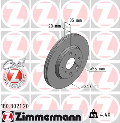 Disc frana TOYOTA AYGO (_B1_) 1.0 (KGB10_, KGB10R) benzina 68 cai ZIMMERMANN 180.3021.20
