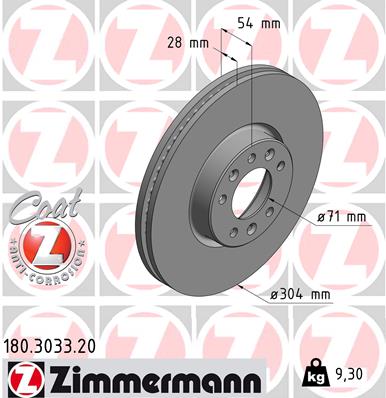 Disc frana TOYOTA PROACE bus (MDZ_) 1.6 D4d (MDZ2) diesel 116 cai ZIMMERMANN 180.3033.20