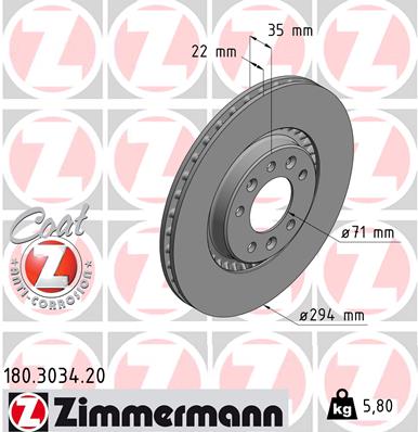 Disc frana TOYOTA PROACE bus (MDZ_) 2.0 D4d (MDZ4) diesel 150 cai ZIMMERMANN 180.3034.20