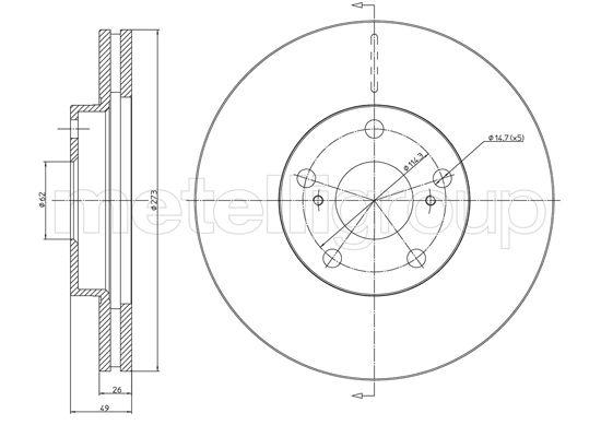 Disc frana TOYOTA AURIS (_E15_) 1.6 (ZRE151_, ZRE151R) benzina 132 cai METELLI 23-0979C