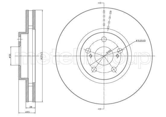 Disc frana TOYOTA AVENSIS Liftback (_T22_) 2.0 D-4D (CDT220_, CDT220R) diesel 110 cai METELLI 23-1059C
