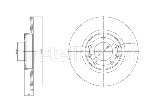 Disc frana TOYOTA PROACE CITY Autoutilitara/limuzina spatioasa (BPZ_) 1.5 D-4D 130 (BPZM) diesel 131 cai METELLI 23-1759C