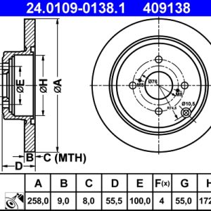 Disc frana TOYOTA COROLLA combi (_E12_) 1.6 VVT-i (ZZE121_, ZZE121R) benzina 110 cai ATE 24.0109-0138.1