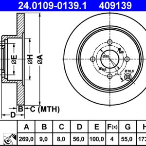 Disc frana TOYOTA COROLLA (_E12_) 1.6 VVT-i (ZZE121_, ZZE121R) benzina 110 cai ATE 24.0109-0139.1