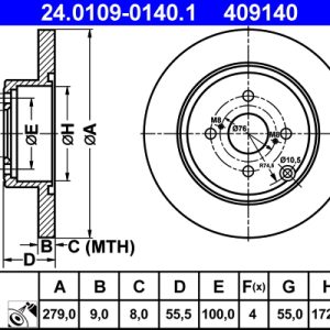 Disc frana TOYOTA COROLLA (_E12_) 2.0 D-4D (CDE120R, CDE120L_) diesel 116 cai ATE 24.0109-0140.1