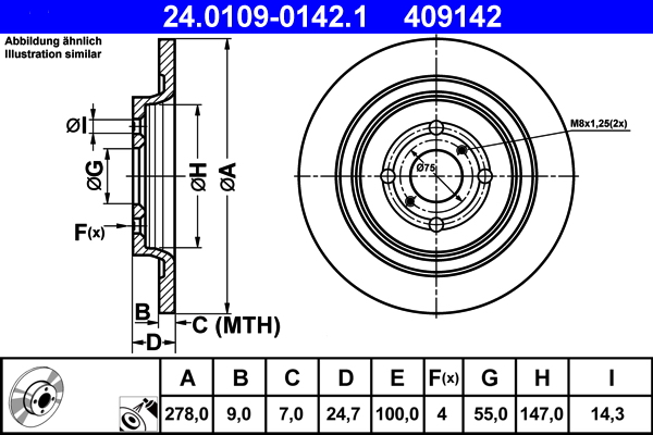 Disc frana TOYOTA YARIS (_P13_) 1.5 Hybrid (NHP130_) benzina/elector 101 cai ATE 24.0109-0142.1