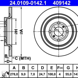 Disc frana TOYOTA YARIS (_P13_) 1.5 Hybrid (NHP130_, NHP130) benzina/elector 101 cai ATE 24.0109-0142.1