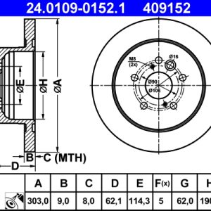 Disc frana TOYOTA RAV 4 II (_A2_) 2.0 (ACA26) benzina 150 cai ATE 24.0109-0152.1