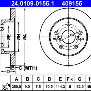 Disc frana TOYOTA AURIS (_E15_) 1.33 Dual-VVTi (NRE150_, NRE150R) benzina 101 cai ATE 24.0109-0155.1