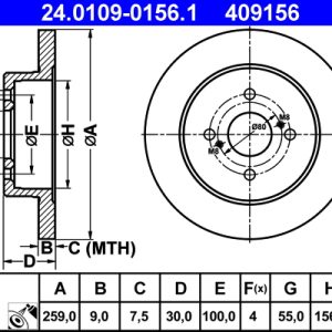 Disc frana TOYOTA IQ (_J1_) 1.0 (KGJ10_, KGJ10R) benzina 68 cai ATE 24.0109-0156.1