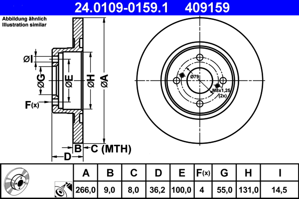 Disc frana TOYOTA COROLLA Compact (_E11_) 1.6 Aut. (AE111_, AE111R) benzina 107 cai ATE 24.0109-0159.1