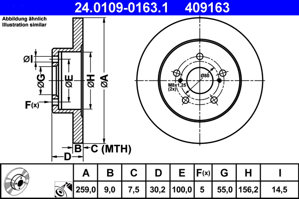Disc frana TOYOTA PRIUS PHV (_W52_) 1.8 Plug-in Hybrid (ZVW52) benzina/elector 122 cai ATE 24.0109-0163.1