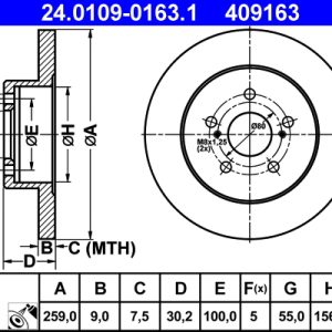 Disc frana TOYOTA VERSO S (_P12_) 1.4 D4-D (NLP121_, NLP121R) diesel 90 cai ATE 24.0109-0163.1