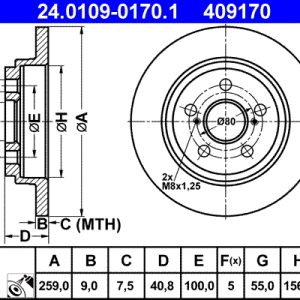 Disc frana TOYOTA URBAN CRUISER (_P1_) 1.33 (NSP110_, NSP110R) benzina 99 cai ATE 24.0109-0170.1