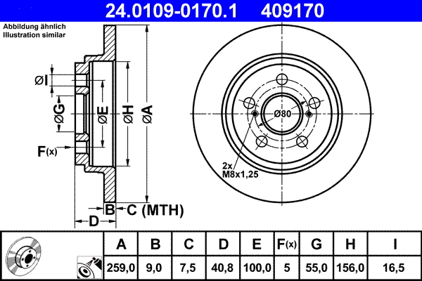Disc frana TOYOTA URBAN CRUISER (_P1_) 1.4 D-4D (NLP110_, NLP110R) diesel 90 cai ATE 24.0109-0170.1