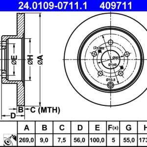 Disc frana TOYOTA PRIUS Liftback (_W2_) 1.5 Hybrid (NHW20_, NHW20R) benzina/elector 112 cai ATE 24.0109-0711.1