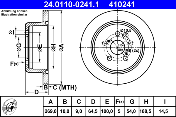 Disc frana TOYOTA CAMRY combi (_V2_) 2.0 (SV21_, SV21) benzina 128 cai ATE 24.0110-0241.1