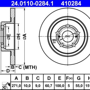 Disc frana TOYOTA AVENSIS Liftback (_T22_) 2.0 D (CDT220_) diesel 115 cai ATE 24.0110-0284.1