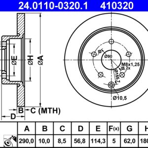 Disc frana TOYOTA COROLLA Verso (ZER_, ZZE12_, R1_) 1.8 (ZNR11_, ZNR11R) benzina 129 cai ATE 24.0110-0320.1
