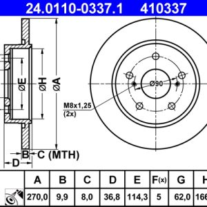 Disc frana TOYOTA AURIS (_E18_) 1.2 (NRE185_, NRE185R) benzina 116 cai ATE 24.0110-0337.1