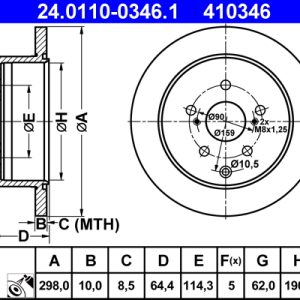 Disc frana TOYOTA PREVIA III (_R2_, _R5_) 2.4 (ACR50_, ACR50R) benzina 170 cai ATE 24.0110-0346.1