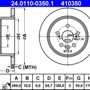 Disc frana TOYOTA CELICA cupe (_T20_) 1.8 i 16V (AT200) benzina 116 cai ATE 24.0110-0350.1