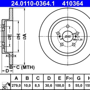 Disc frana TOYOTA URBAN CRUISER (_P1_) 1.4 D-4D 4WD (NLP115_, NLP115R) diesel 90 cai ATE 24.0110-0364.1