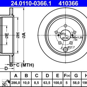 Disc frana TOYOTA GT 86 cupe (ZN6_) 2.0 (ZN6) benzina 203 cai ATE 24.0110-0366.1