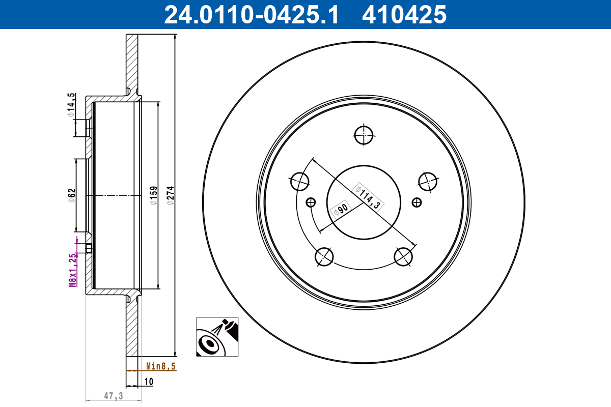 Disc frana TOYOTA COROLLA combi (_E21_) 2.0 Hybrid (MZEH12) benzina/elector 180 cai ATE 24.0110-0425.1