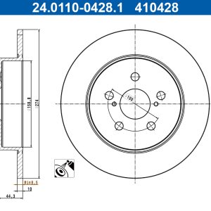 Disc frana TOYOTA YARIS (_P21_, _PA1_, _PH1_) 1.5 Hybrid (MXPH13) benzina/elector 131 cai ATE 24.0110-0428.1