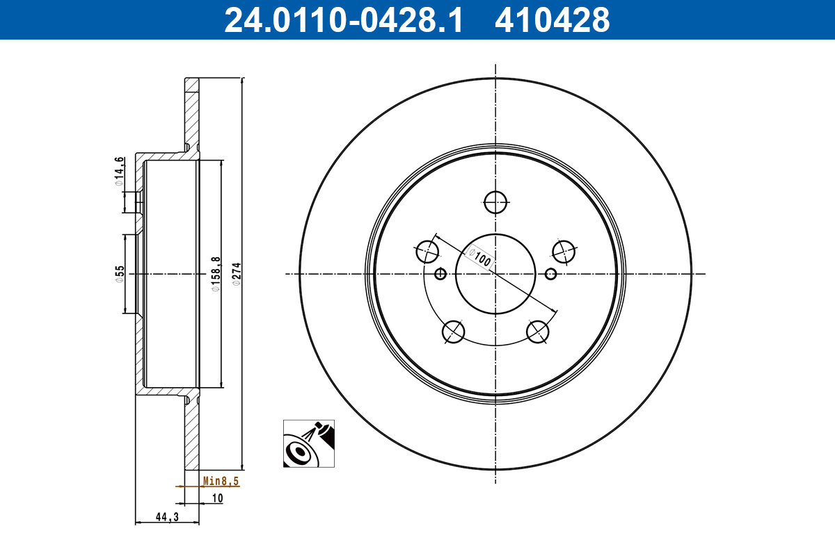 Disc frana TOYOTA YARIS (_P21_, _PA1_, _PH1_) 1.5 Hybrid (MXPH13) benzina/elector 131 cai ATE 24.0110-0428.1