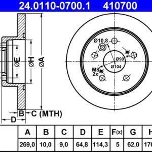 Disc frana TOYOTA CAMRY (_V2_) 2.2 (SXV20) benzina 126 cai ATE 24.0110-0700.1