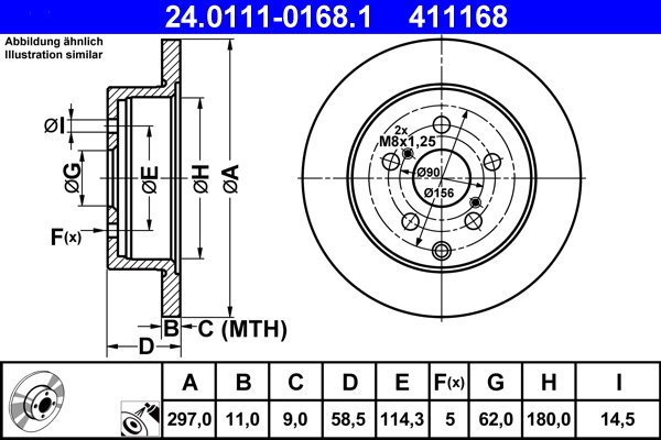 Disc frana TOYOTA VERSO VAN (_R2_) D4d (AUR20) diesel 124 cai ATE 24.0111-0168.1