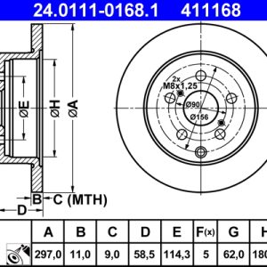 Disc frana TOYOTA VERSO (_R2_) 1.6 (ZGR20) benzina 110 cai ATE 24.0111-0168.1
