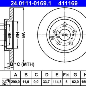 Disc frana TOYOTA AVENSIS limuzina (_T27_) 2.0 D-4D (WWT271_) diesel 143 cai ATE 24.0111-0169.1
