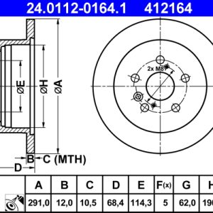 Disc frana TOYOTA PREVIA II (_R3_) 2.0 D-4D (CLR30_, CLR30R) diesel 116 cai ATE 24.0112-0164.1