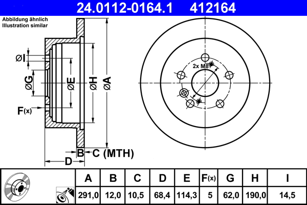 Disc frana TOYOTA ALPHARD I (_H1_) 2.4 Hybrid 4WD (ATH10W) benzina/elector 159 cai ATE 24.0112-0164.1