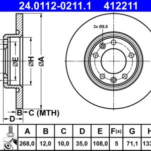 Disc frana TOYOTA PROACE CITY Autoutilitara/limuzina spatioasa (BPZ_) 1.5 D-4D 75 (BPZM) diesel 75 cai ATE 24.0112-0211.1