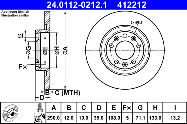Disc frana TOYOTA PROACE bus (MDZ_) 2.0 D4d 4x4 (MDZ4) diesel 150 cai ATE 24.0112-0212.1