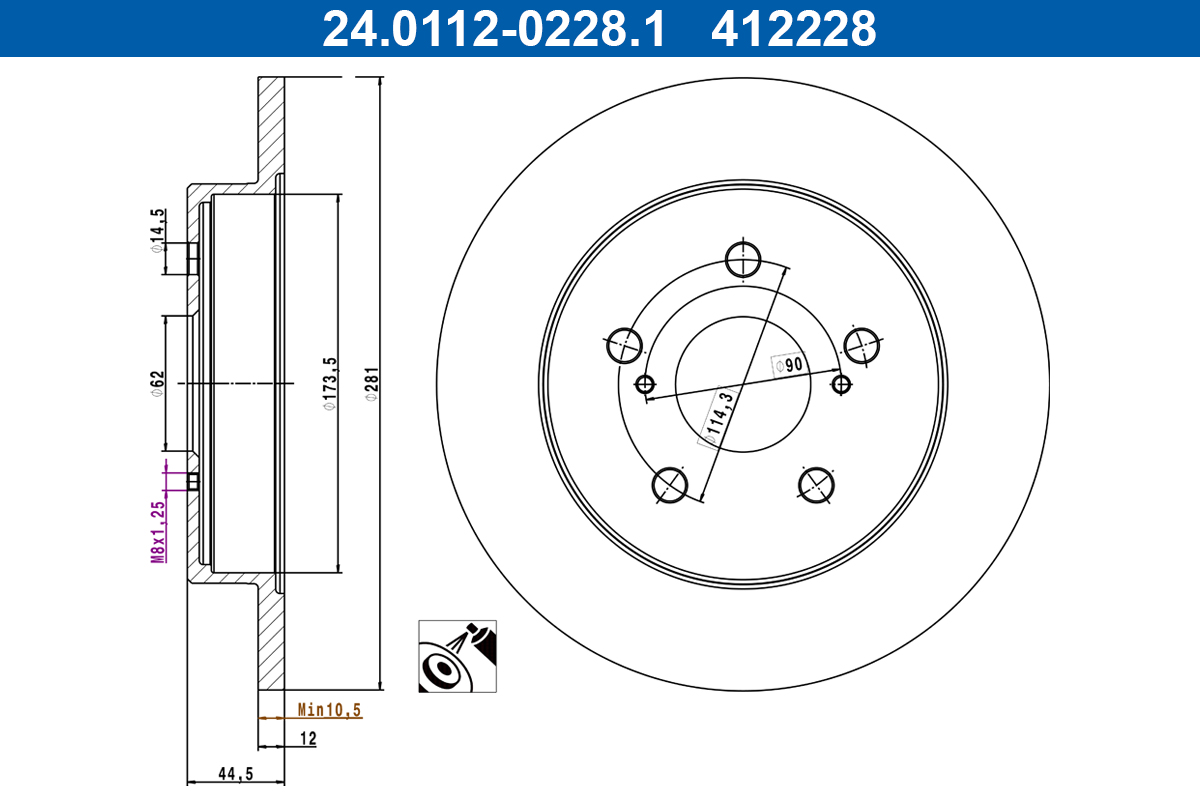 Disc frana TOYOTA RAV 4 V (_A5_, _H5_) 2.0 AWD (MXAA54) benzina 175 cai ATE 24.0112-0228.1